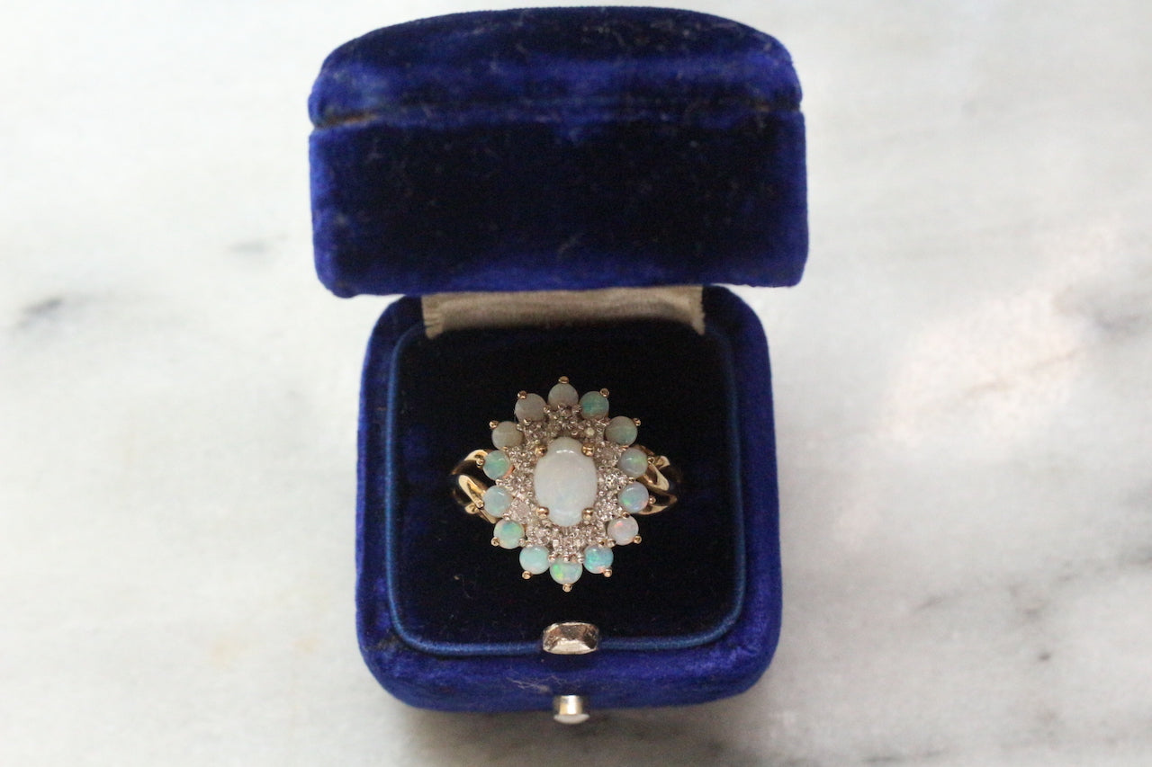 Vintage English 9ct Gold Opal & Diamond Cluster Ring. – Anna's