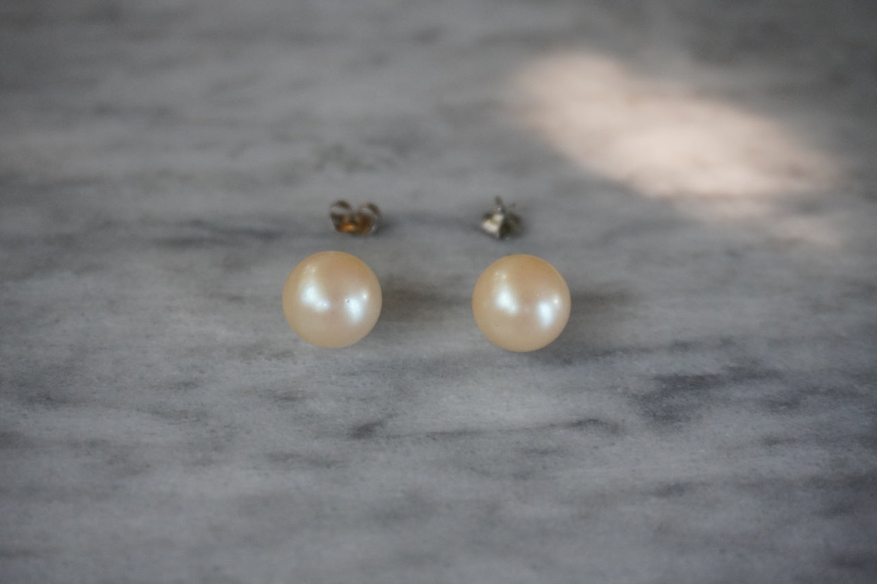 Vintage faux pearl double strand necklace with matching pierced earrings in original box