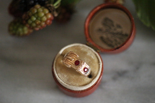 Vintage Belt Buckle Ring with Red Crystals