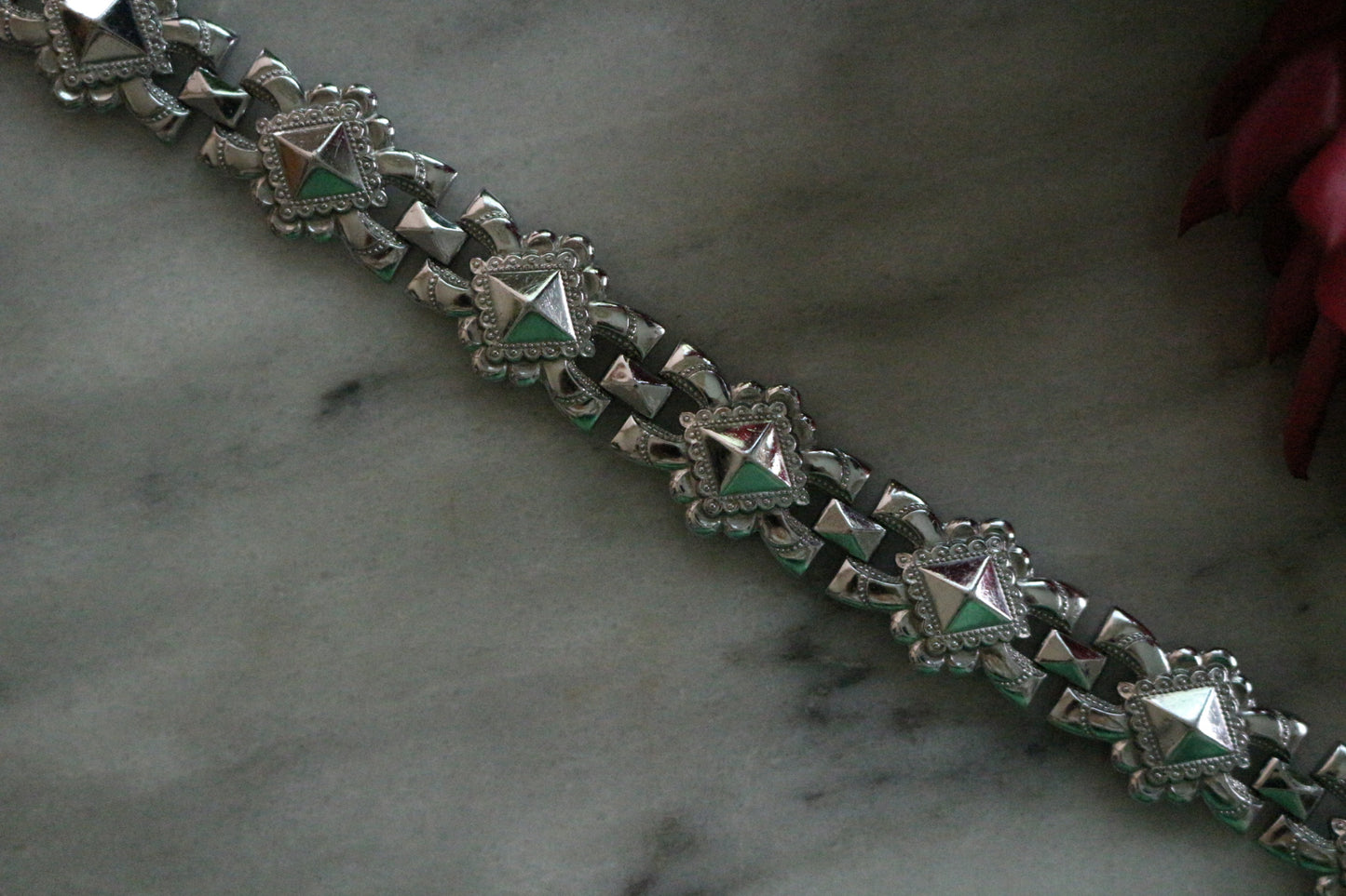 Vintage 1940s Art Deco Style Silver Tone Linked Bracelet