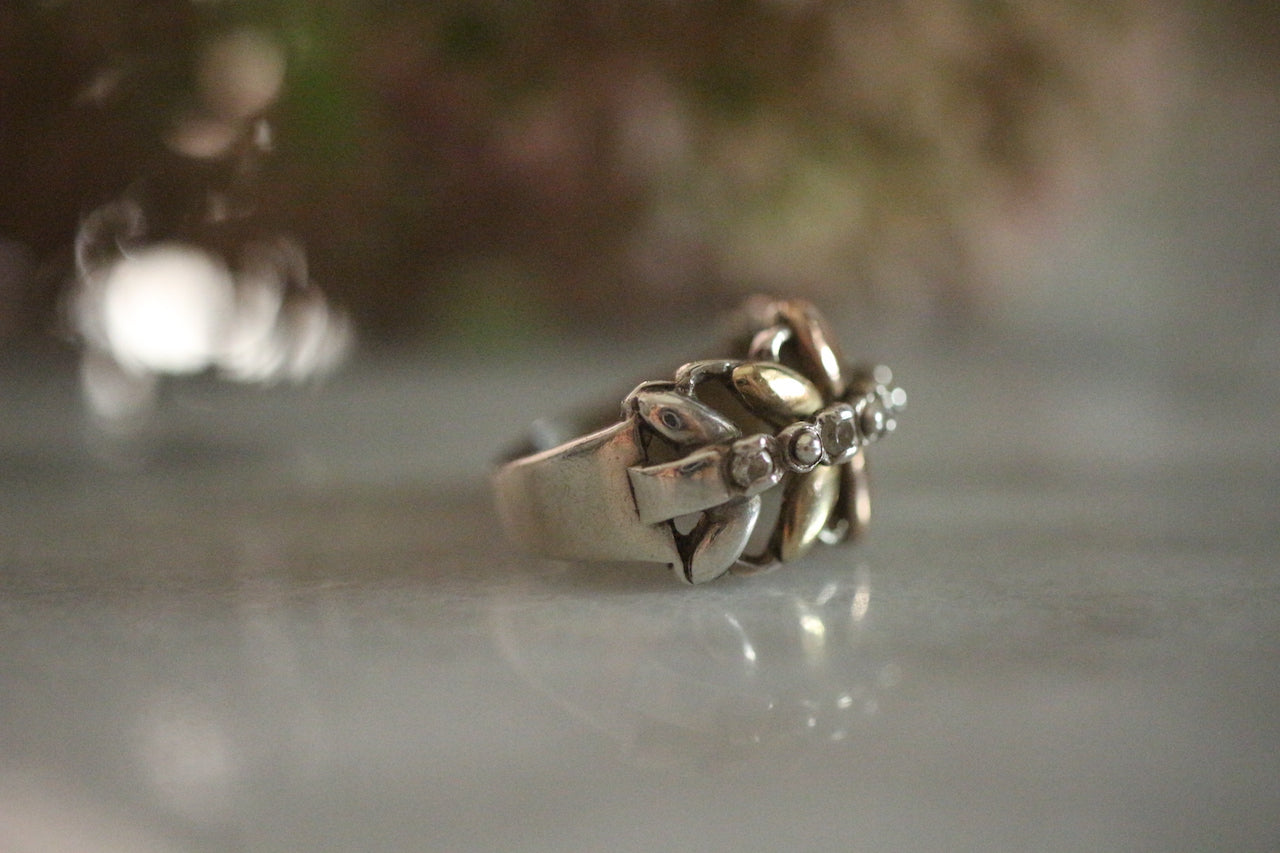 Vintage 1980s Art Nouveau Style Silver with Zirconia Cocktail Ring
