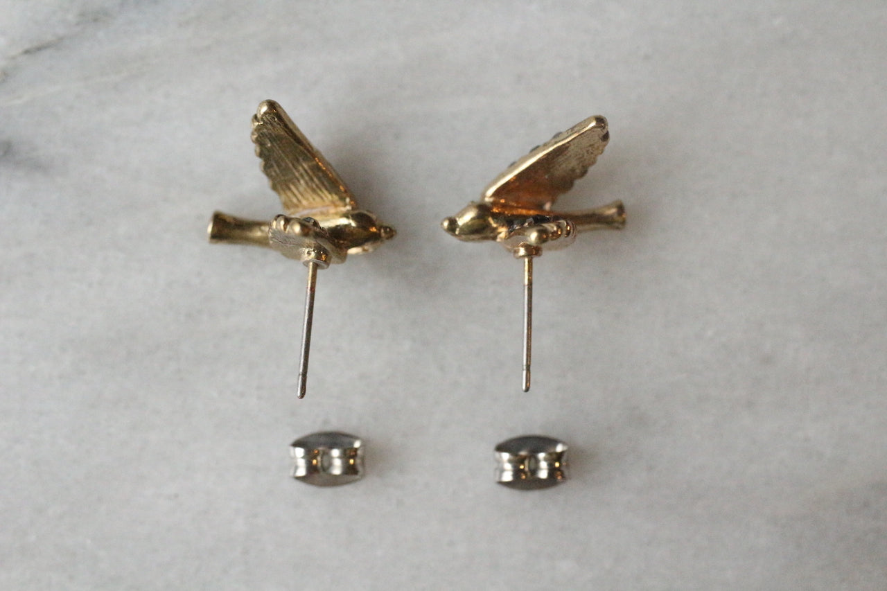 Vintage 1950s Marcasite Bird Pierced Earrings