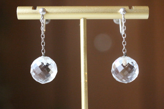 Antique 1920s Art Deco Hand Faceted Crystal Orb Drop Earrings