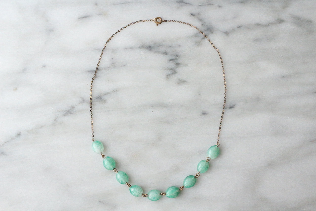 Old Vintage 1930s Turquoise Glass Beads on Wire Necklace