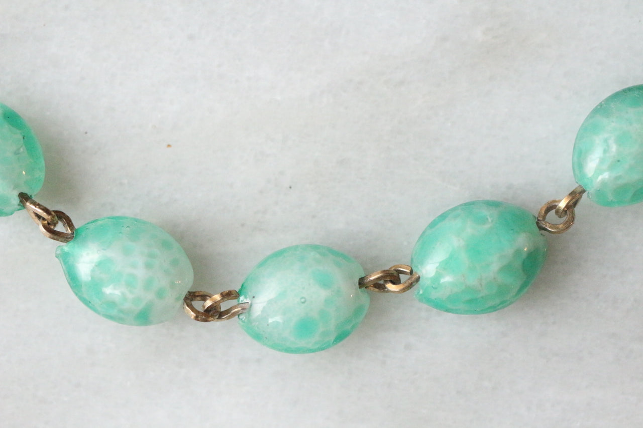 Old Vintage 1930s Turquoise Glass Beads on Wire Necklace