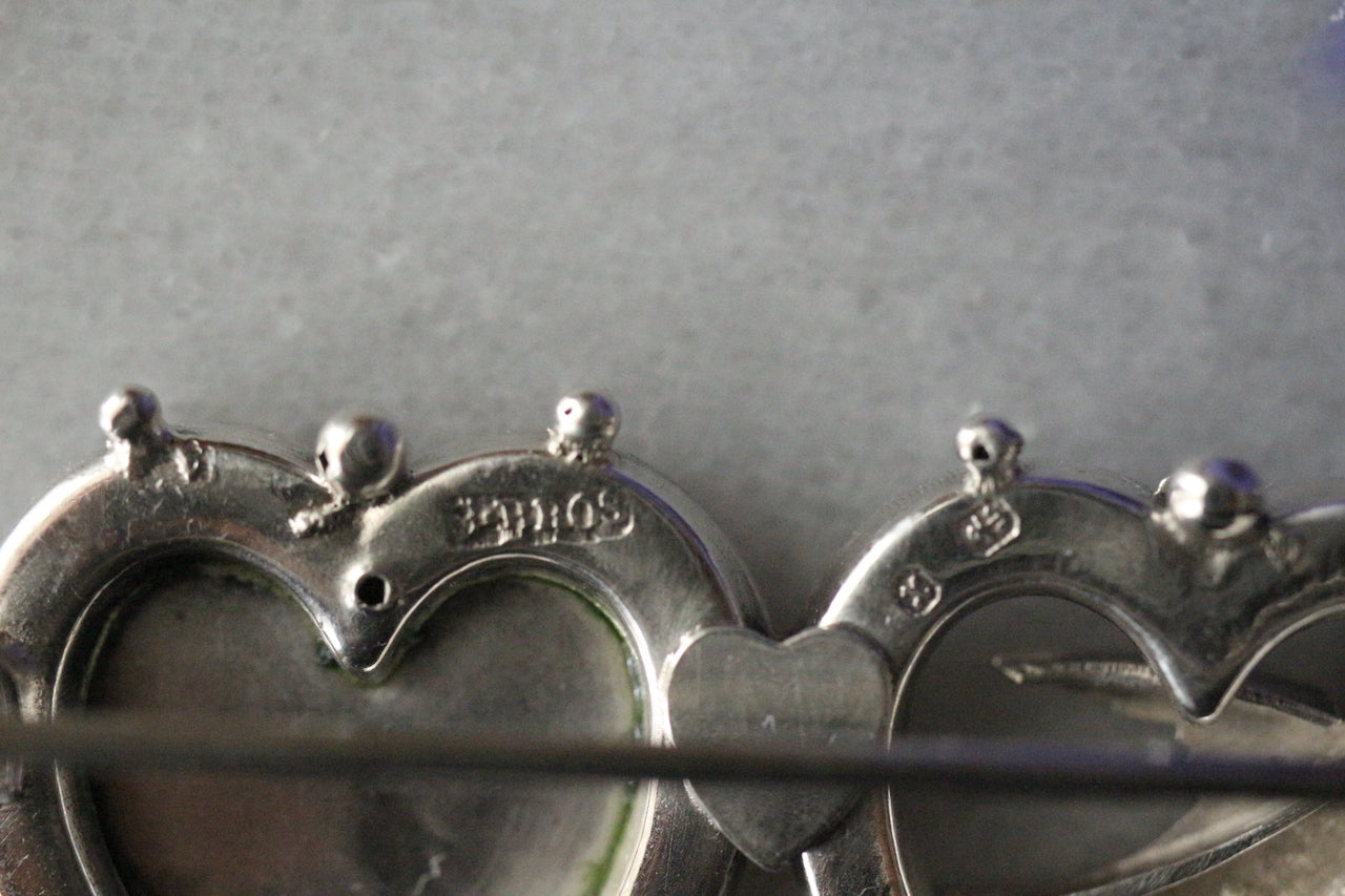 古董“VICTORIAN”'1897 鍍金銀心和燕子甜心胸針