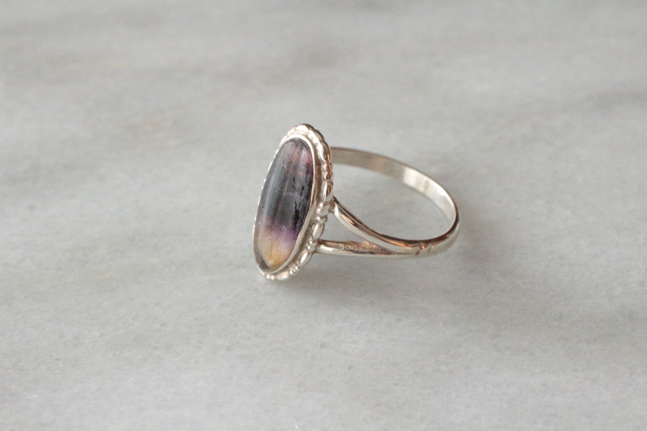 復古 1960 年代純銀藍色約翰圖章凸圓形戒指