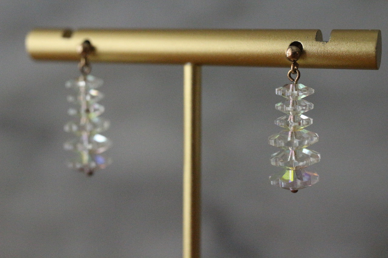 復古 1980 年代 9 克拉黃金變色水晶吊式穿孔耳環