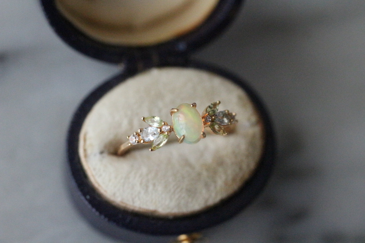 Fire Opal &amp; Peridot Promis Ring