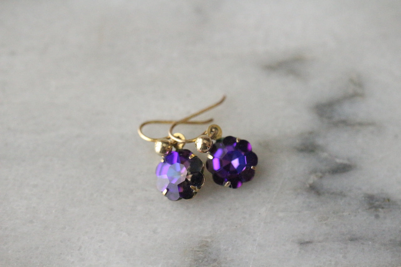 復古 1970 年代 9 克拉金色極光紫色凸圓形穿孔耳環
