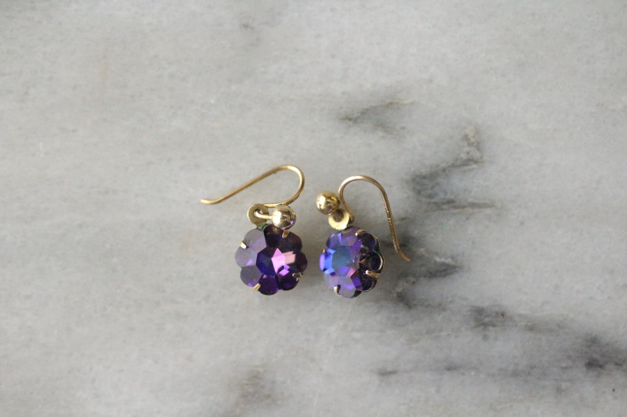 復古 1970 年代 9 克拉金色極光紫色凸圓形穿孔耳環