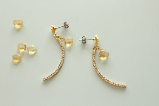 黃水晶和曲線水晶心形耳釘