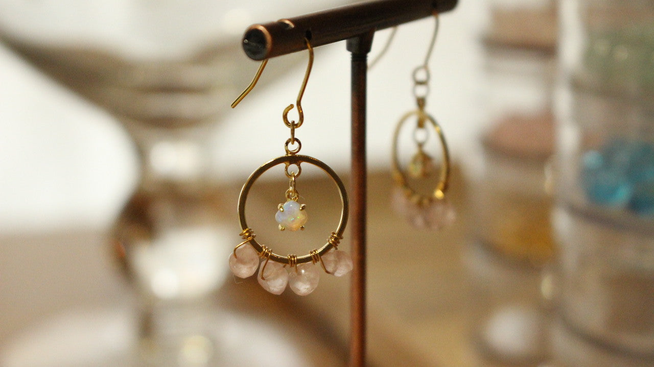Opals & Rose Quartz Hooped Earring