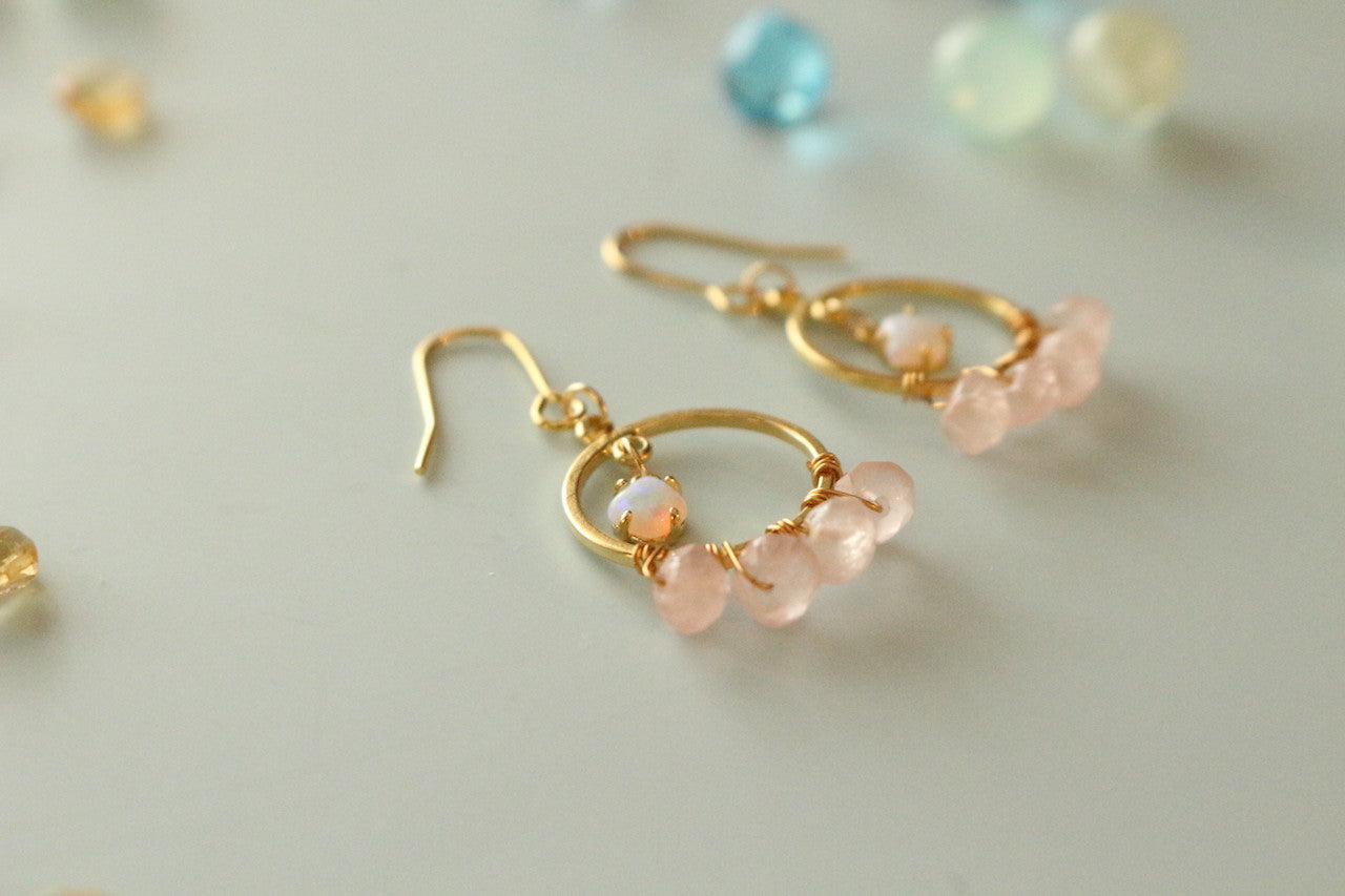 Opals &amp; Rose Quartz Hooped Earring