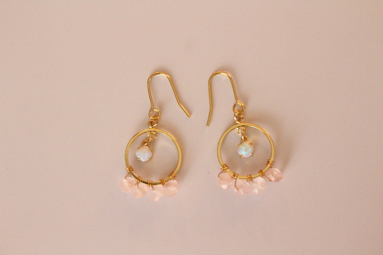 Opals & Rose Quartz Hooped Earring