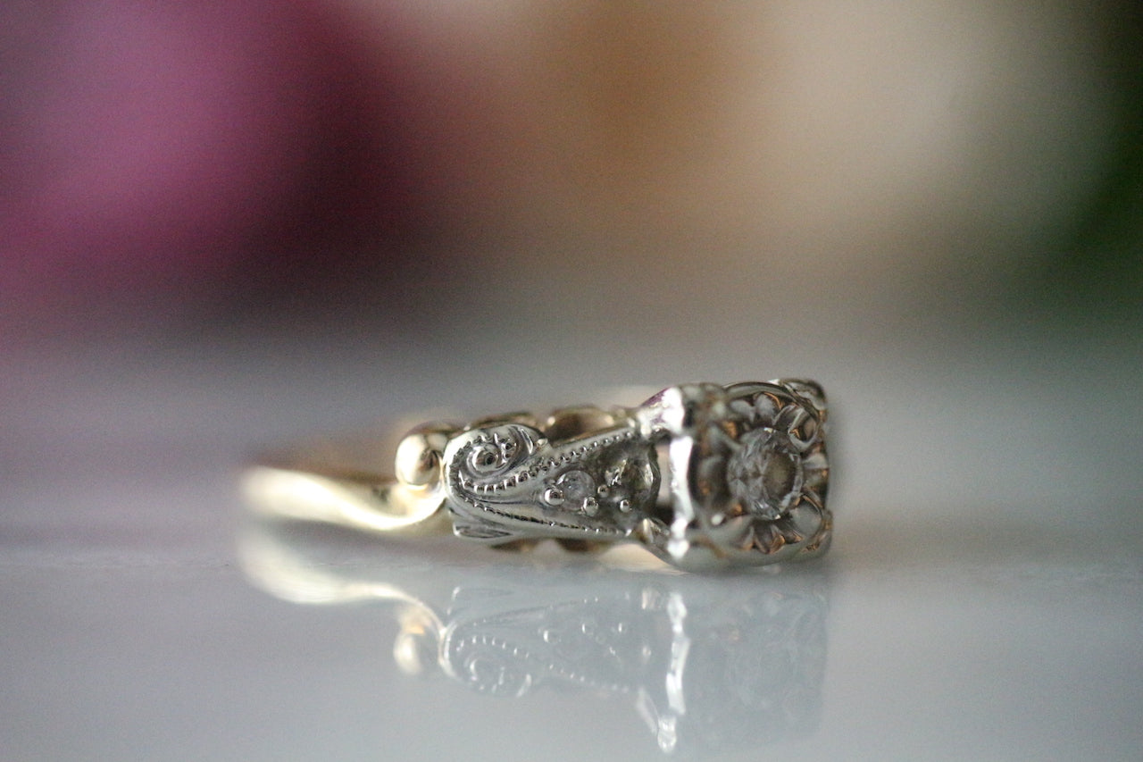 古董 1900 年代愛德華時代 15 克拉黃金鉑金鑽石戒指（帶分類）