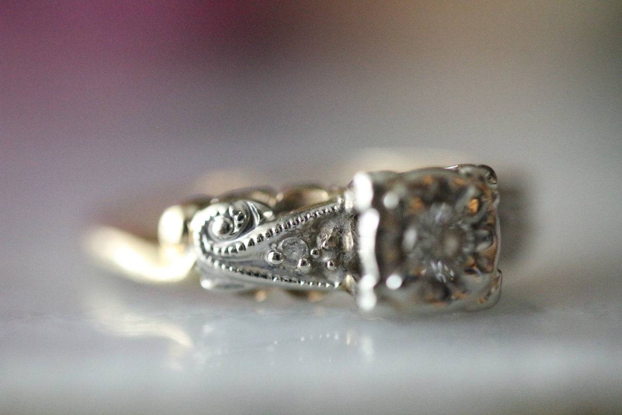 古董 1900 年代愛德華時代 15 克拉黃金鉑金鑽石戒指（帶分類）