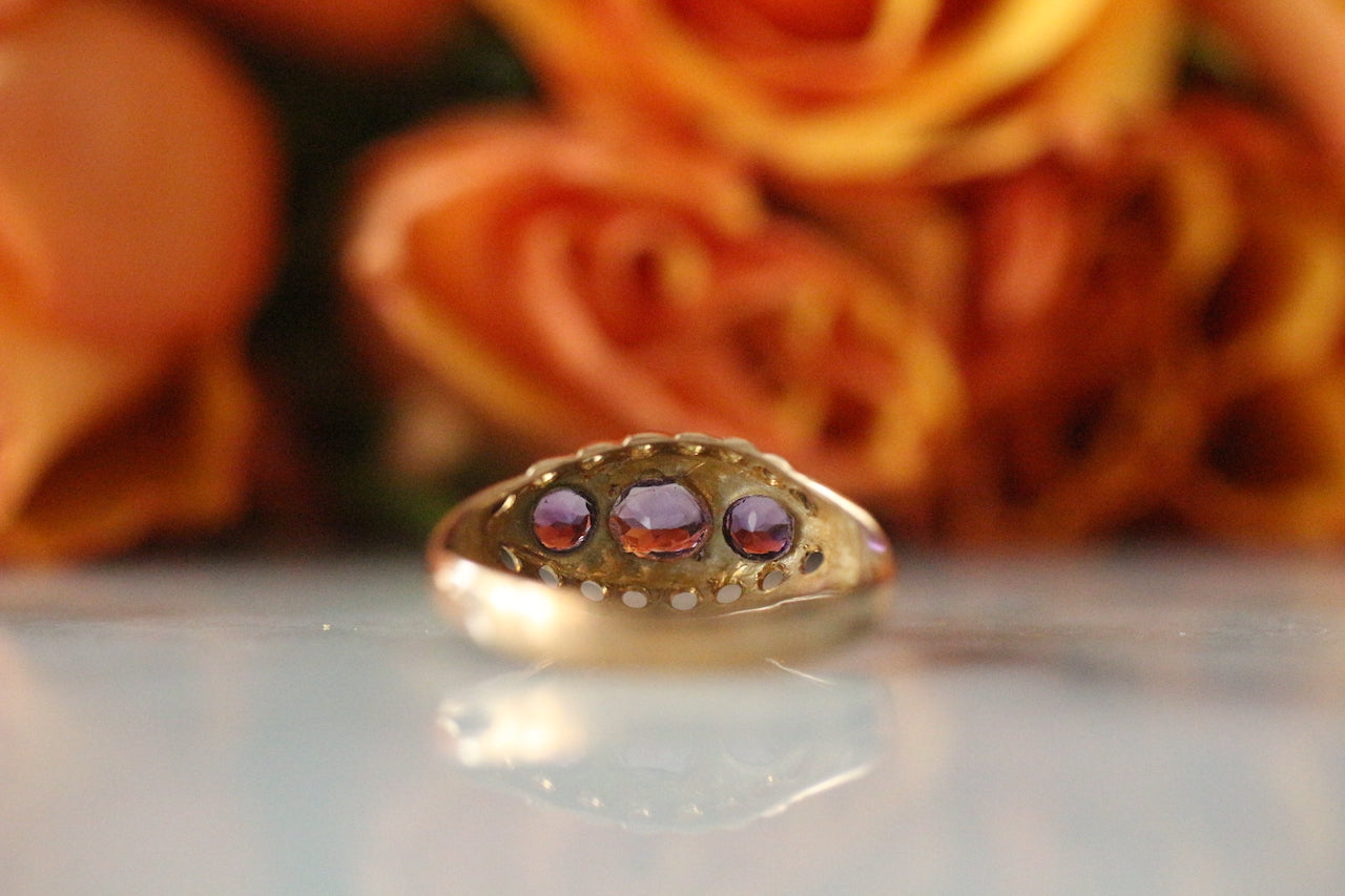 1916 年古董 9 克拉玫瑰金鑽石和紫水晶戒指（全英文印記）