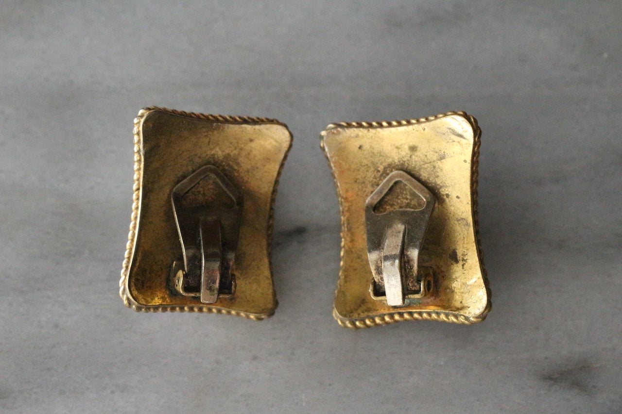 Boucles d'oreilles clip en opale dorée vintage des années 1980