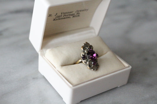 復古 1960 年代裝飾藝術風格紫色水鑽戒指