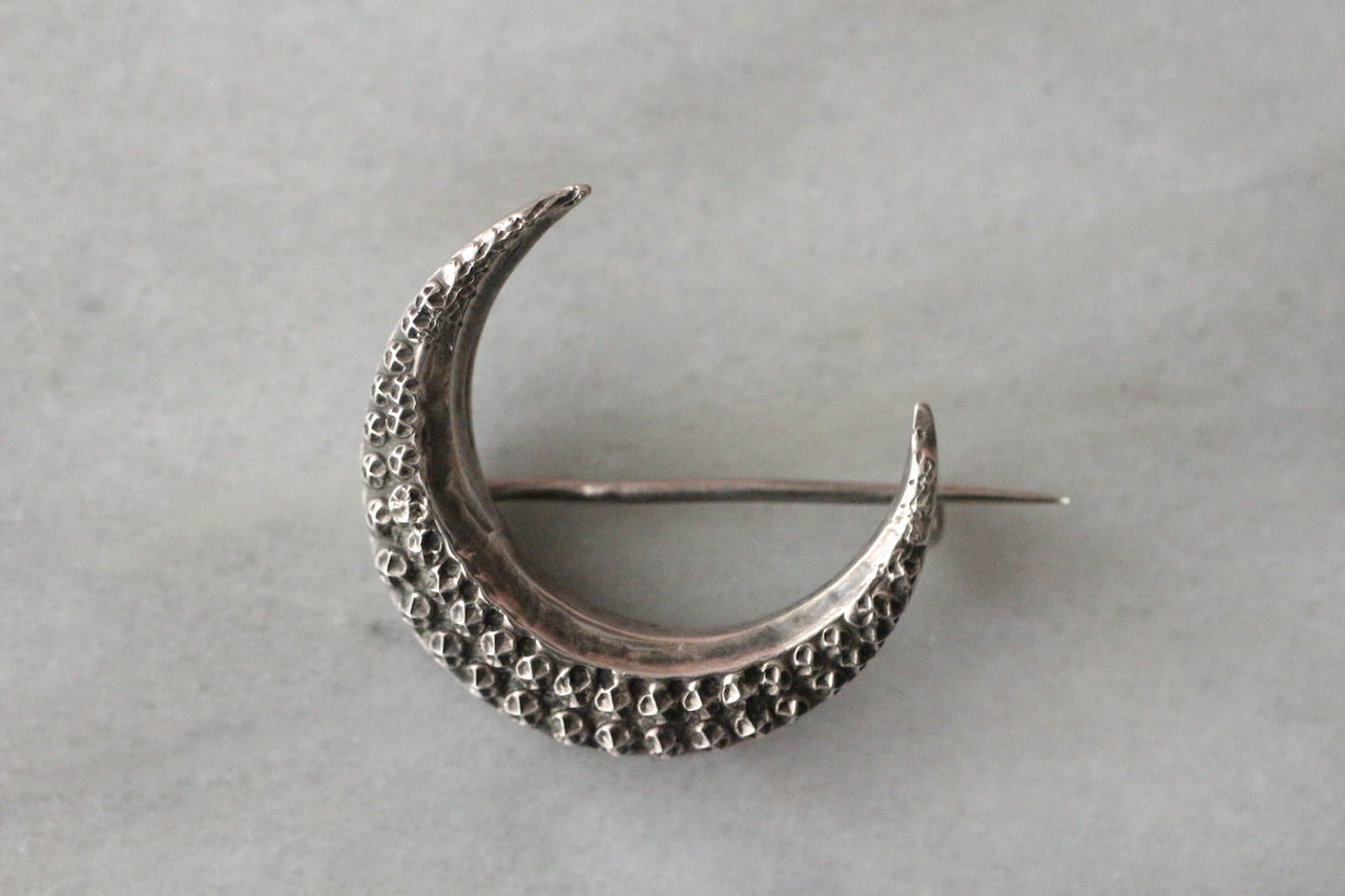 Antique 1910s Guilt Silver Crescent Moon Brooch