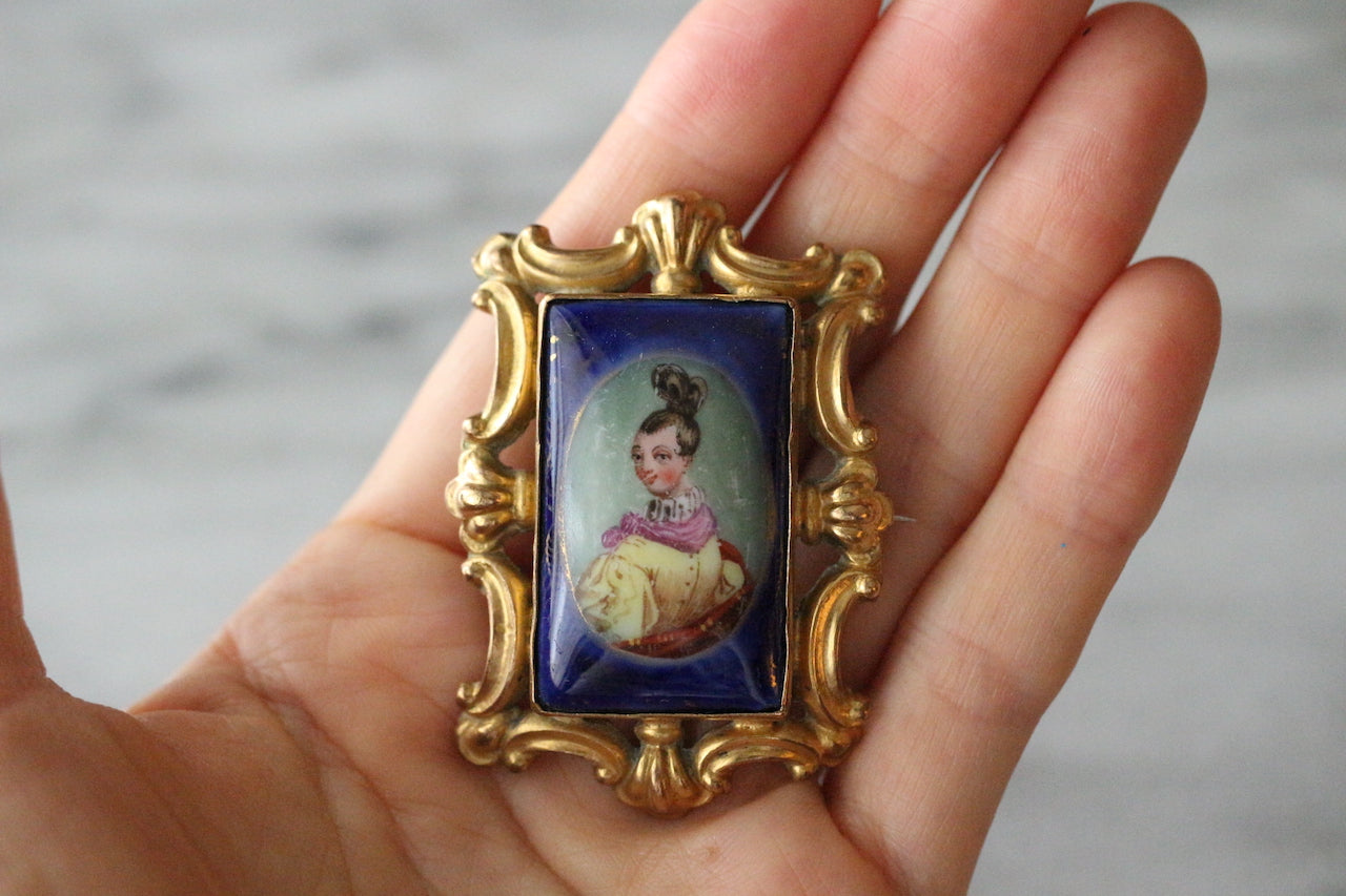 古董 1800 年代格魯吉亞 Mystivas 女士肖像瓷鈷藍色