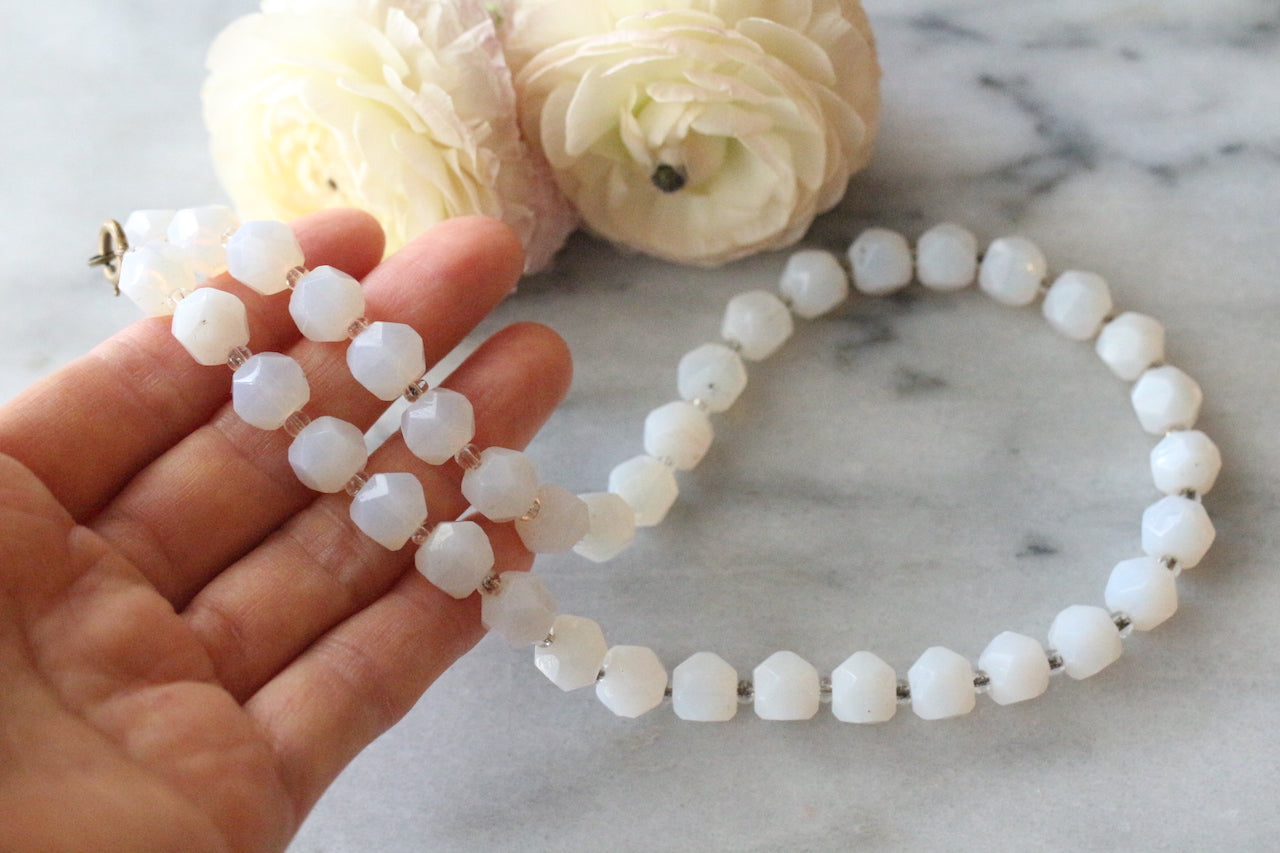 VTG Glass Seed Bead Flower Jewelry Blue White Handmade 1930s Necklaces  Bracelet