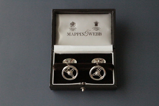 復古 1990 年代 Mappin &amp; Webb 純銀汽車駕駛袖扣