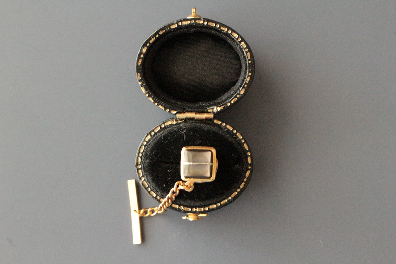 復古 1970 年代煙灰色珍珠鑲嵌阿瓦隆貝殼領帶別針